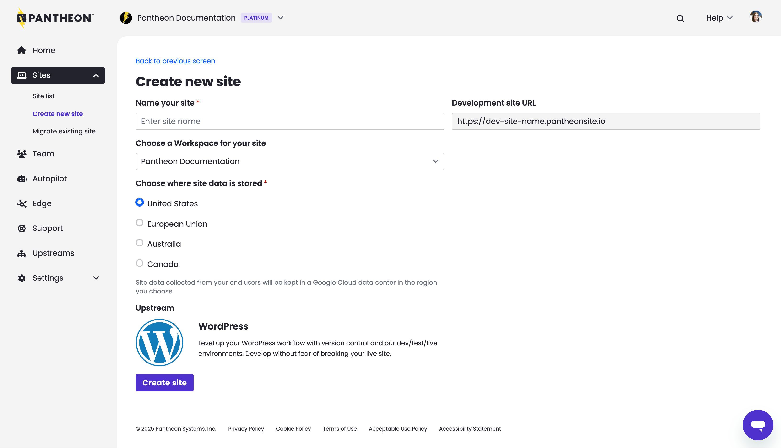 Enter site information