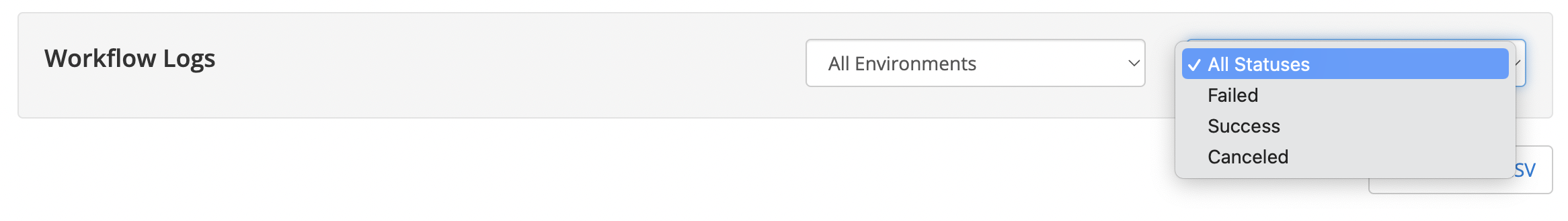 Workflow filtering options