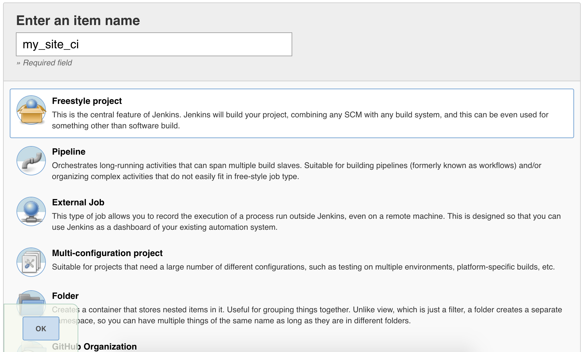 New Jenkins project